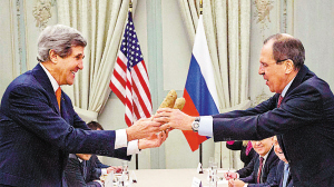 　2014年1月13日，美国国务卿克里访问法国讨论叙利亚问题时，送给俄罗斯外长拉夫罗夫一对土豆。